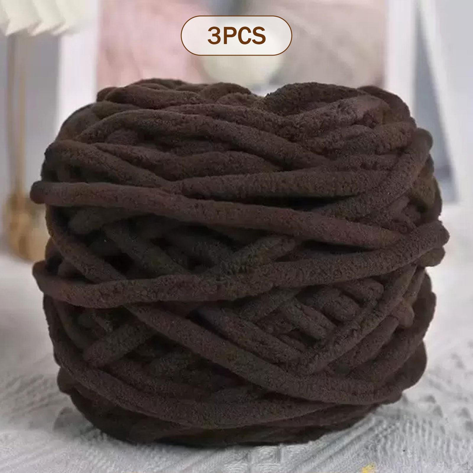 

3 мотка толстой шенилловой пряжи толщиной 7 мм, длиной 70 м для ручного вязания, для подушки, одеяла, перчаток, для начинающих кофейный