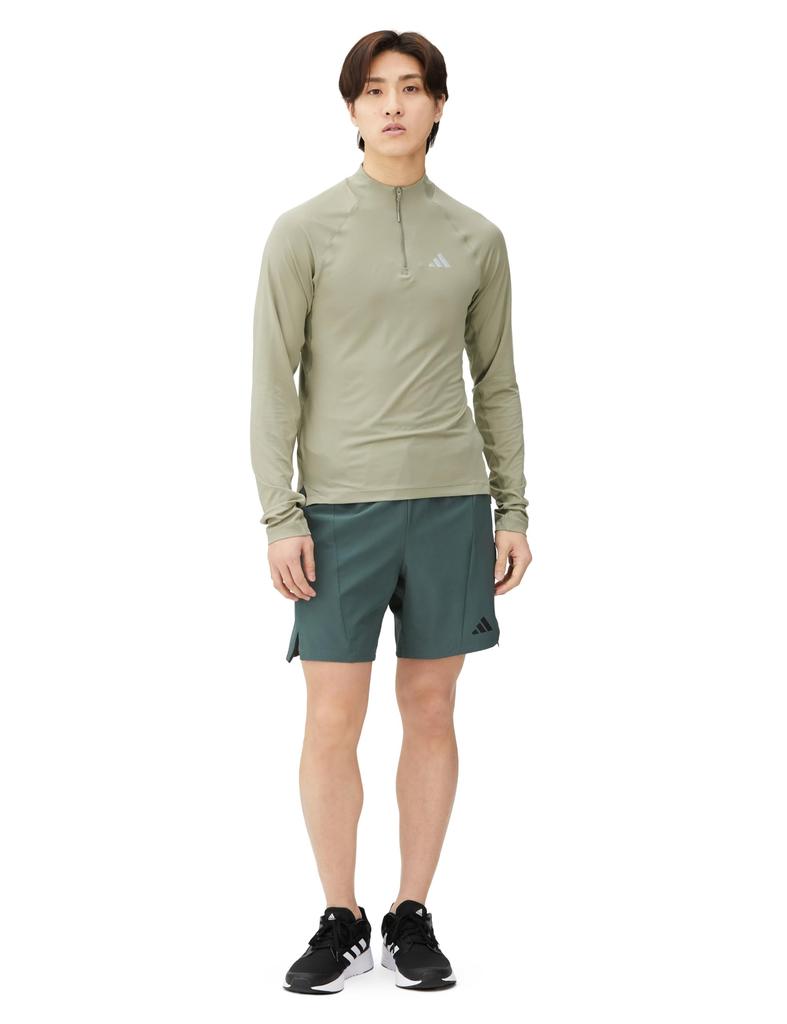 Adidas Sweat Gym Training Zip Long Sleeve KLV84 Silver Pebble + 1/4 T-Shirt Men's (IR5882) J/S