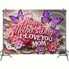 Mother's Day Floral Backdrop with Floral&Butterfly Element Design,Wall Decor,Gift,Festive Wall Covering,Rustic Background