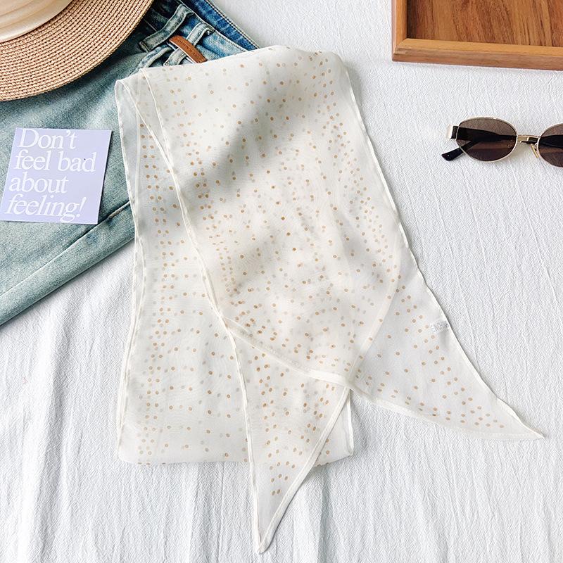 Spring and summer long silk scarf retro polka dot seaside vacation neck scarf fashionable matching hat silk scarf headband streamer