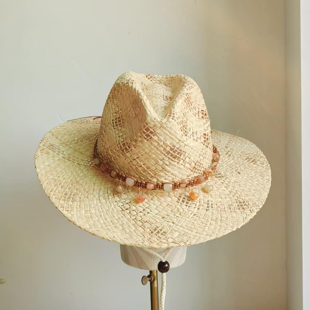 

Bohemia Raffia Straw Hats for women French Elegant Unique Casual Beach Travel Sunshade Sun Hat Jazz Hats men Panama beach hat M56-58