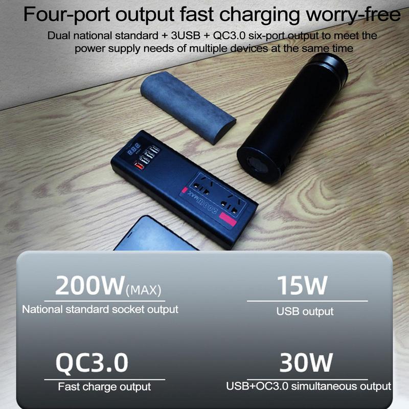 Inverter For Car Portable Powers Converters Adapter Car Charger Car Plug Converter Plug Outlet Car Adapter 6-Port For RV Truck