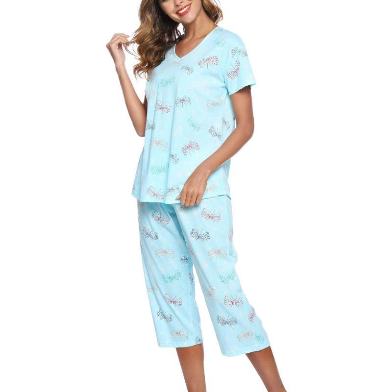 Sommer Damen T-Shirt Kurzarm Sieben Hosen Set Loungewear Sets Plus Size Pyjamas Set