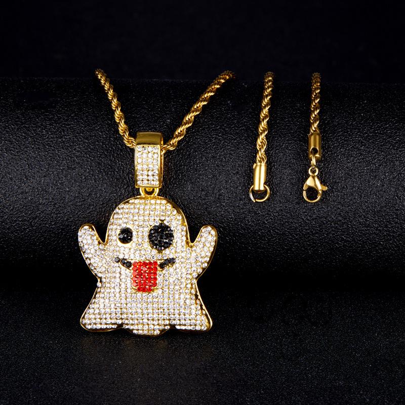 Ghost Tongue Pendant Necklace - Full Diamond Funny Expression Fashion Accessory