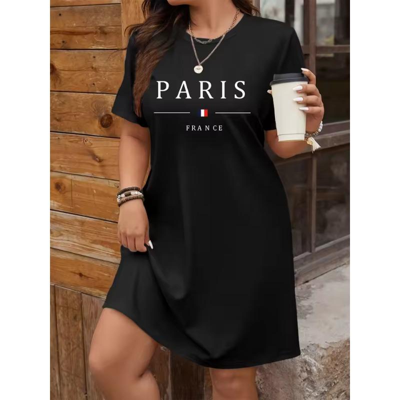 Plus Size Women's Summer Music Festival Pattern Sporty Casual Letter Print Fashionable 07 Printed Jersey Tenniscore Dress