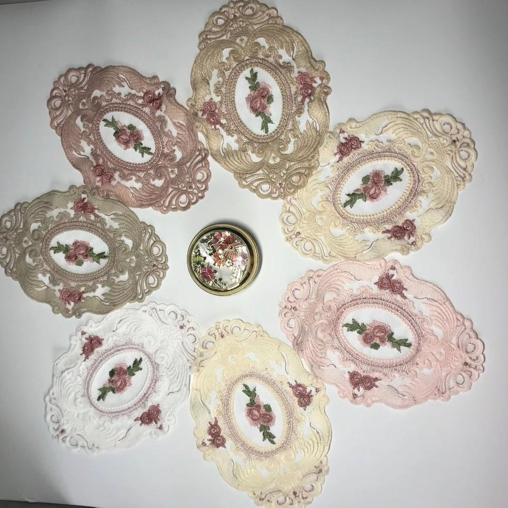 European Style Lace Embroidered Coaster Oval Coffee Drink Pad Dining Table Cover  for Home Decor