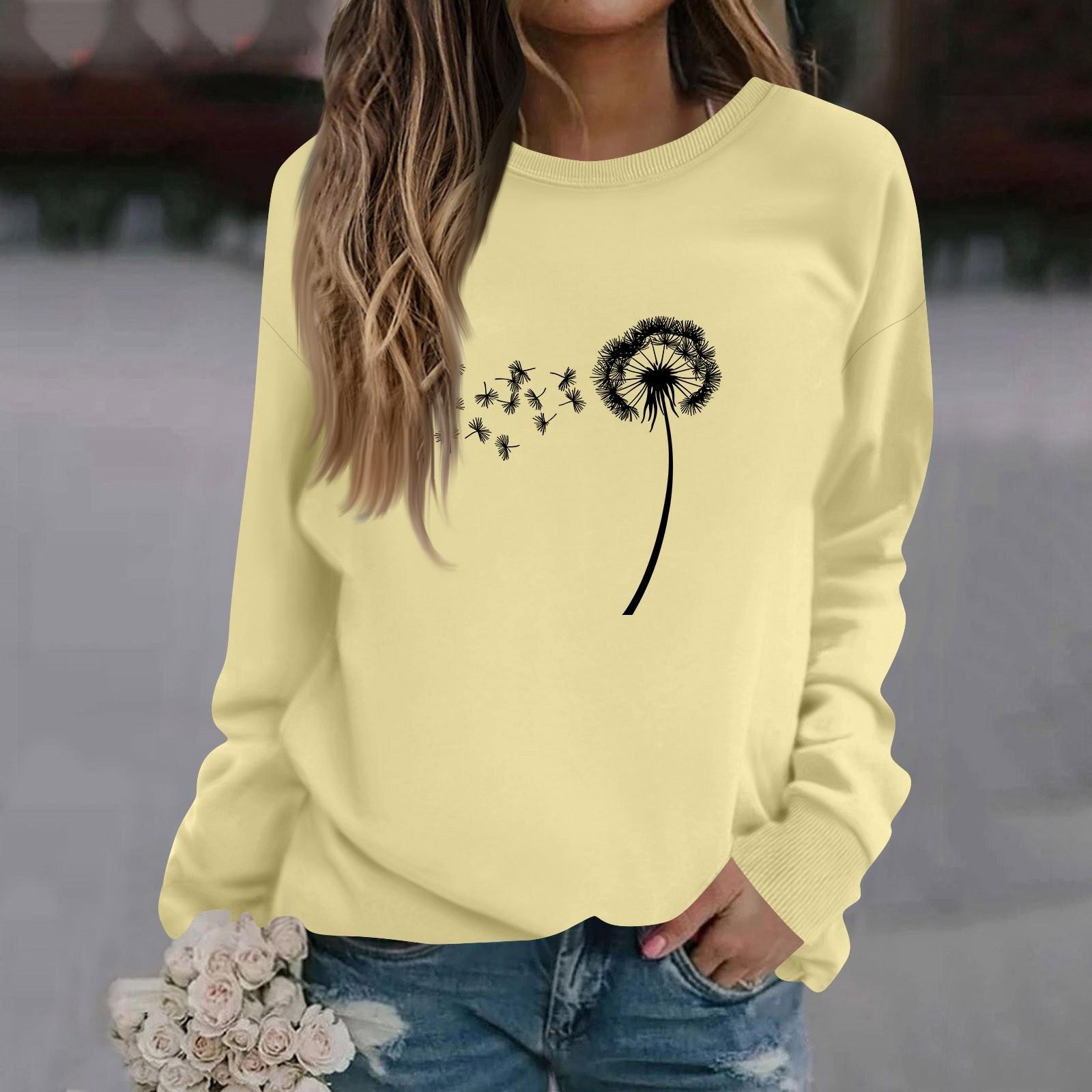 

Жіноча мода повсякденний довгий рукав суцільний колір друкований круглий виріз Топ L бежевий