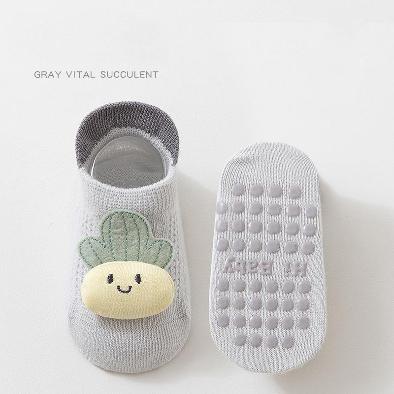 1 Paar Baby rutschfeste Bodensocken, Ultra dünke Netz-Cartoon Knöchelsocken, Nahtlose Flachzehen Anti-Rutsch Silikon-Griffe Kleinkindsocken für 0-3 Jahre