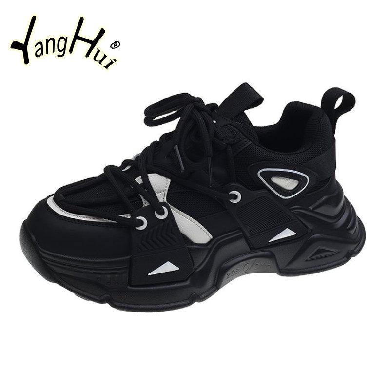 Women's Shoes with Round Toe Muffin Heel Spring and Summer 2024 New Mesh Breathable Feet Thick Soles Running and Leisure Shoes
