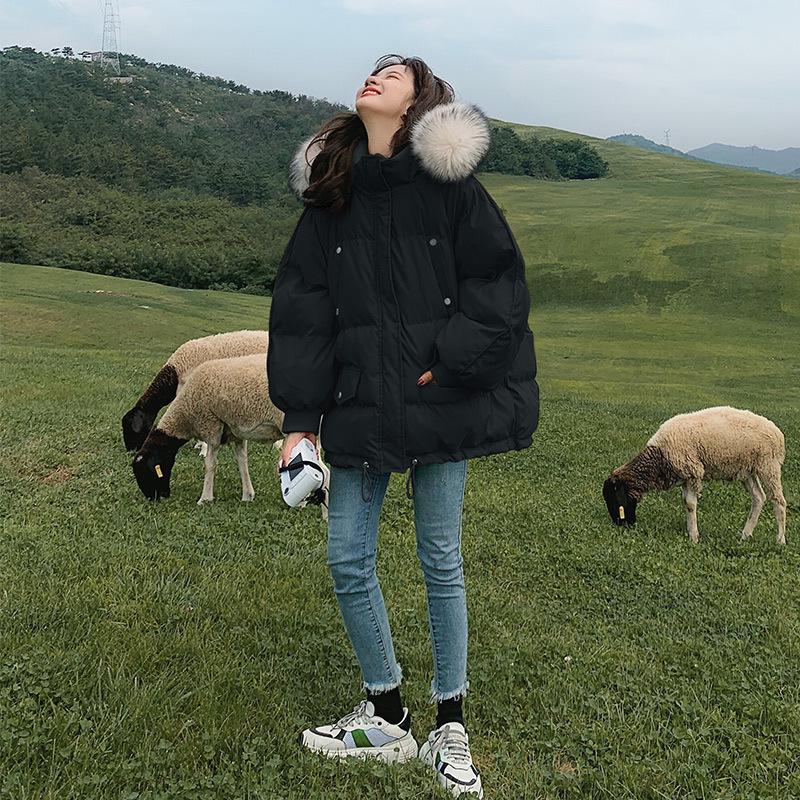 

Зимова 2024 року Коротка бавовняна куртка пуховик вільного крою в корейському стилі для мініатюрних студенток - Потовщений, стьобаний верхній одяг. M