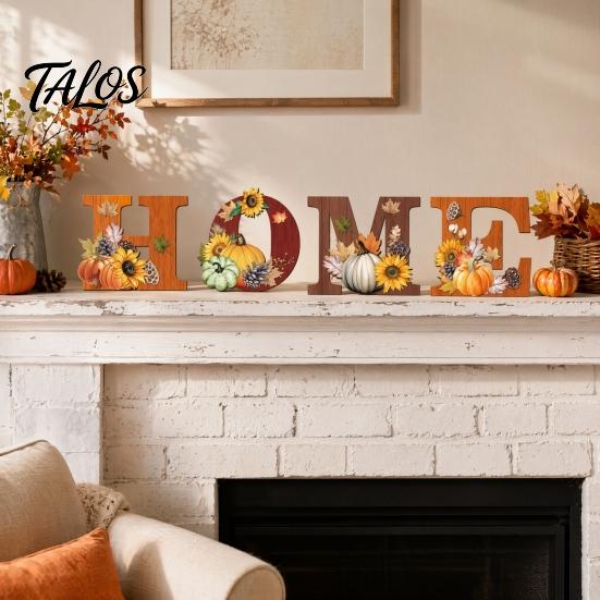 Wood Grain Texture Letters 4PCS Wooden HOME Sign, with Wall Decor, Split Flexible Letter Decor Design, Rustic Style Hanging for Thanksgiving