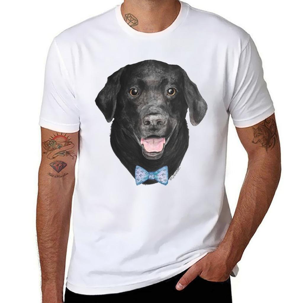 Watercolor Black Lab Dog With Bow Tie Tshirt Unisex T Shirt Cotton 100 T Shirts Designer Tshirt