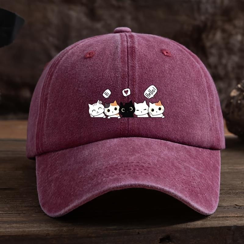

Fashion Cartoon Cute Kittens Printed Baseball Cap Retro Washed Fishing Hat Men Women Outdoor Hip-hop Hat Streetwear Sun Hat вино красного