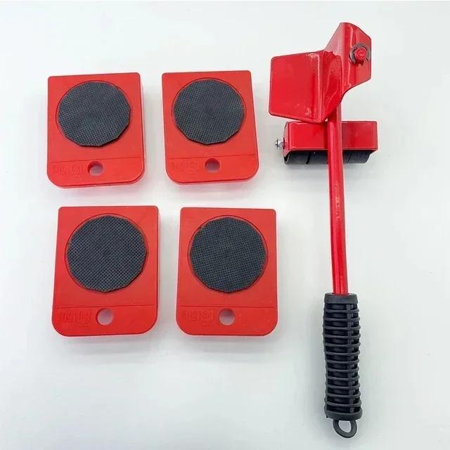 5 st/set Möbelrörelseverktygsset Tunga saker Flyttande rulle med stång Möbelrörelse Lyftare med hjul Professionellt flyttverktyg