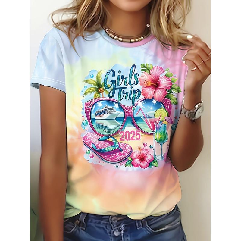 Summer Cool Watermelon Print Women's Short-sleeved Top Beach Vacation Casual Women's Fashionable T-shirt Urban Street Daily Top
