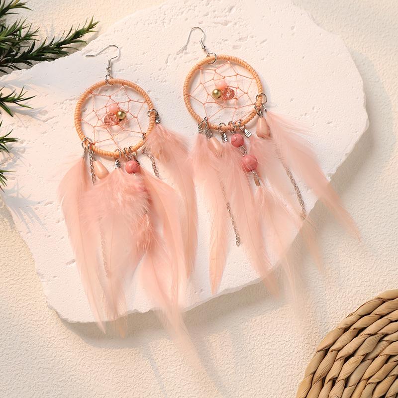 Feather Earrings Ethnic Style Long Tassel Exaggerated Personality Seaside Vacation Style Earrings Women