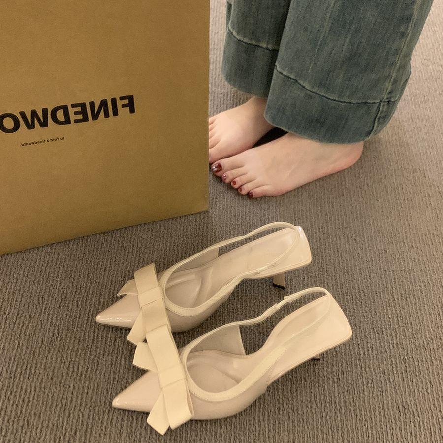 Fairy bow pink high heels bag head sandals female 2025 new spring and summer pointed celebrity temperament single shoes