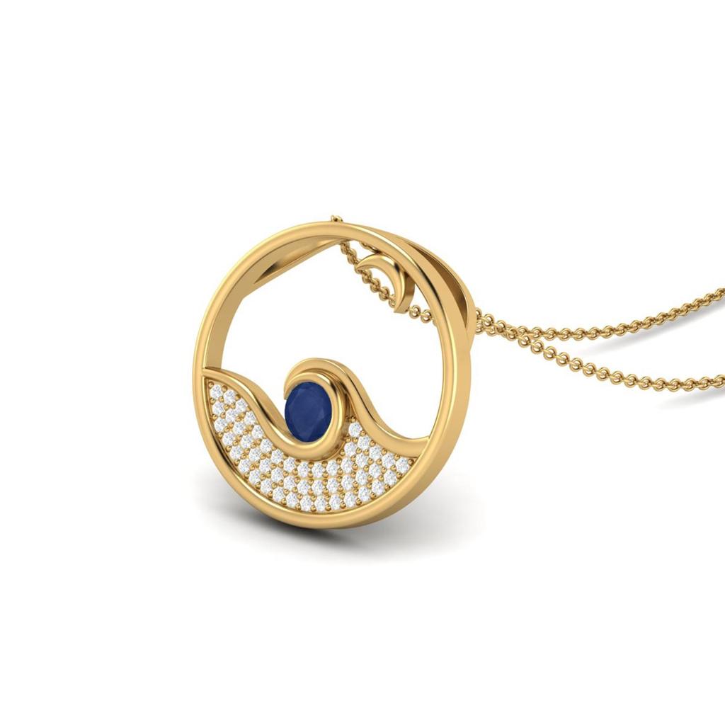 Blue Sapphire Ocean Wave Necklace- Sterling Silver