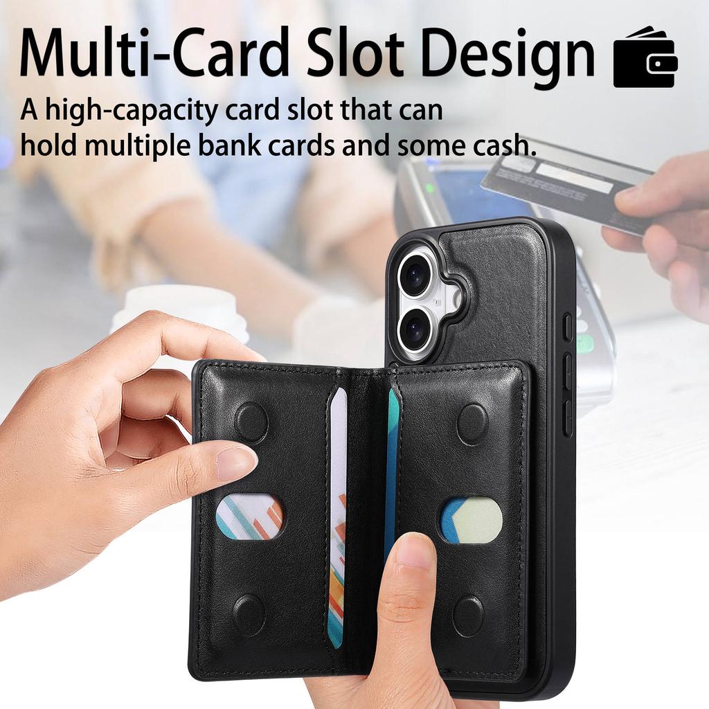 CASENEO For iPhone 17 Detachable Magnetic Phone Case with Card Holder Kickstand TPU PU Leather PC Phone Cover Compatible with MagSafe