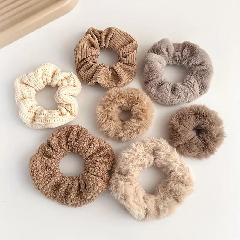 7 Pcs Fuzzy Hair Scrunchies Soft Knit Hair Elastic Band For Women Party Daily Hair Accessories Cute Hair Styling Decoration For Women Girls