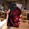 Red Rose Flower Glass Phone Case For Samsung Galaxy S26 S25 S24 S22 S23 Ultra S21 S20 Plus 5G Frosted Non-Slip Full Cover