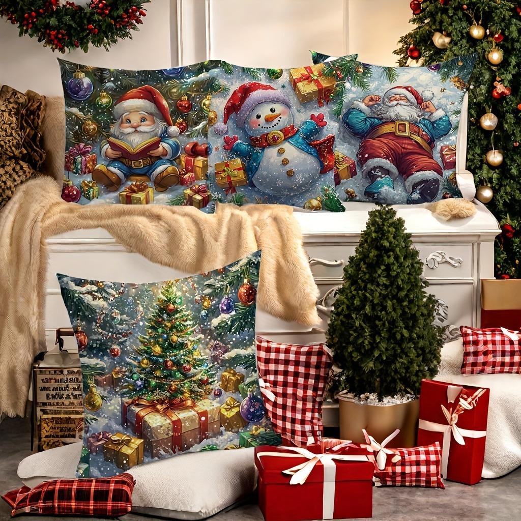 Christmas Themed Pillowcases: Santa, Snowman & Christmas Tree Designs Sofa Room Cushion Cover Home Decoration New Year Gift