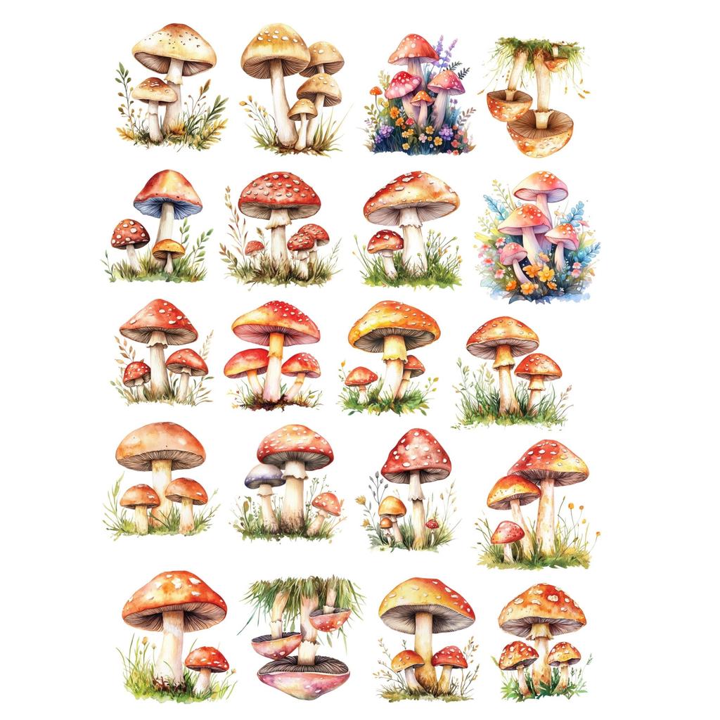 20pcs Cute Colorful Mushrooms, Plants, Flowers Paper Stationery Stickers Srapbooking Album Diary Diy Decoration Label