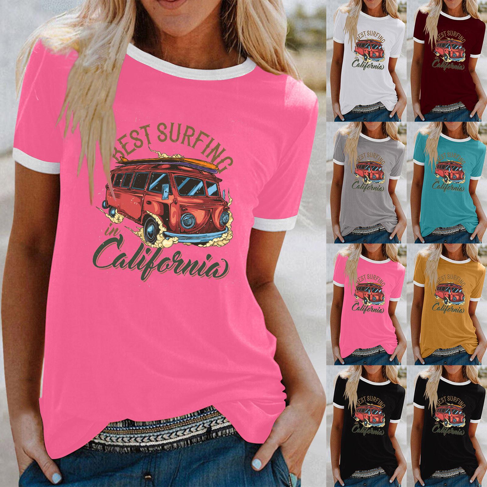 

Женская летняя свободная рубашка с коротким рукавом и круглым вырезом в стиле ретро с коротким рукавом и принтом