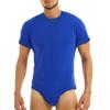 Bodysuit Pajamas Bodybuilding Short Sleeve Solid Color Crew Neck Men One Piece Underwear Romper for Home