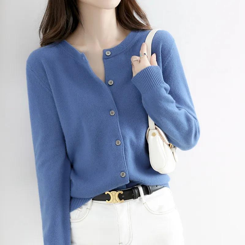 Women's Autumn Thin Round Neck Knitted Cardigan, Simple and Elegant Short Jacket