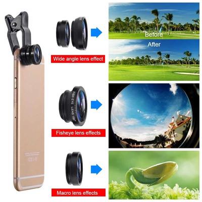 3in1 Fisheye Wide Angle Micro Camera Lens For iPhone Xiaomi Redmi 3IN1 Zoom Fish Eye Len On Smartphone Lenses With Phone Clip