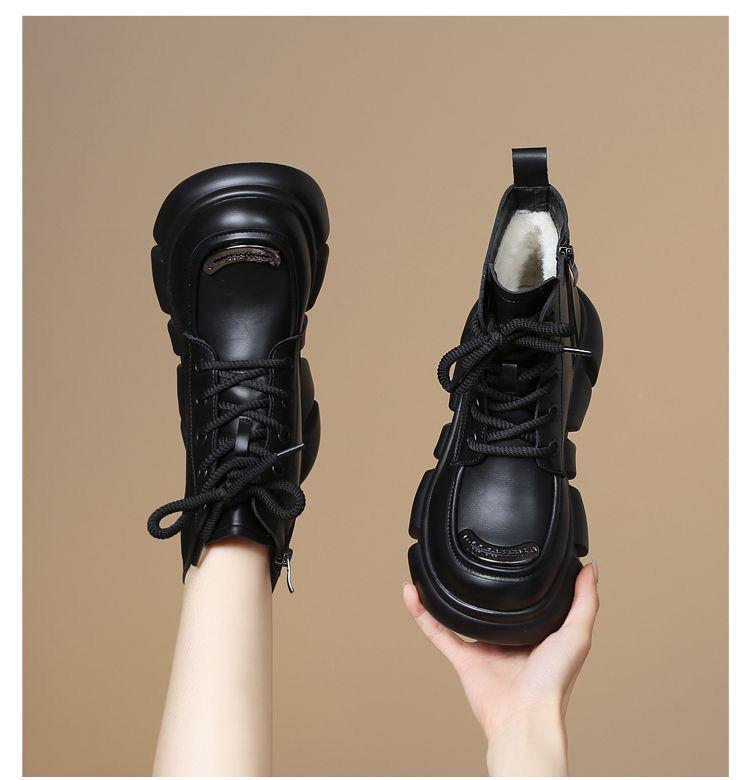 Women's Genuine Leather Fur-Lined Snow Boots with Thick Sole