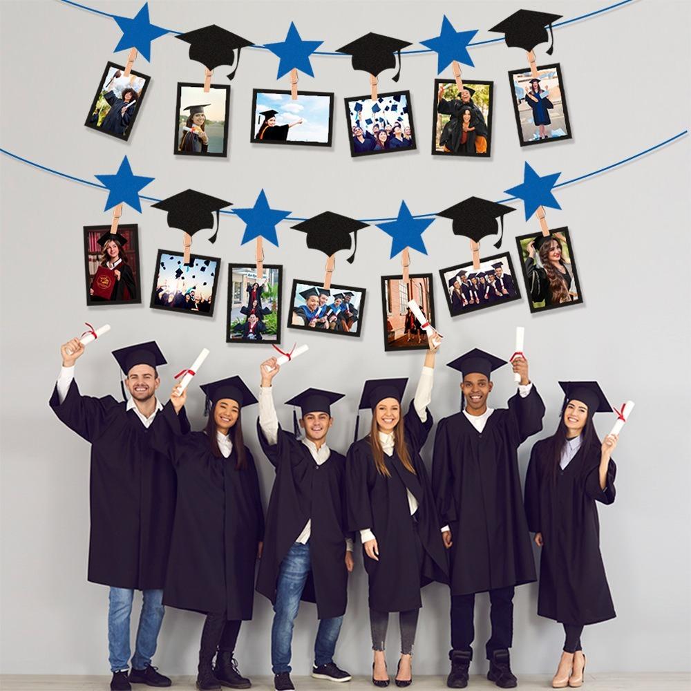 Black Gold Graduation Photo Banner Celebrate Personalized Picture Banner Paper Graduation Hanging Decor