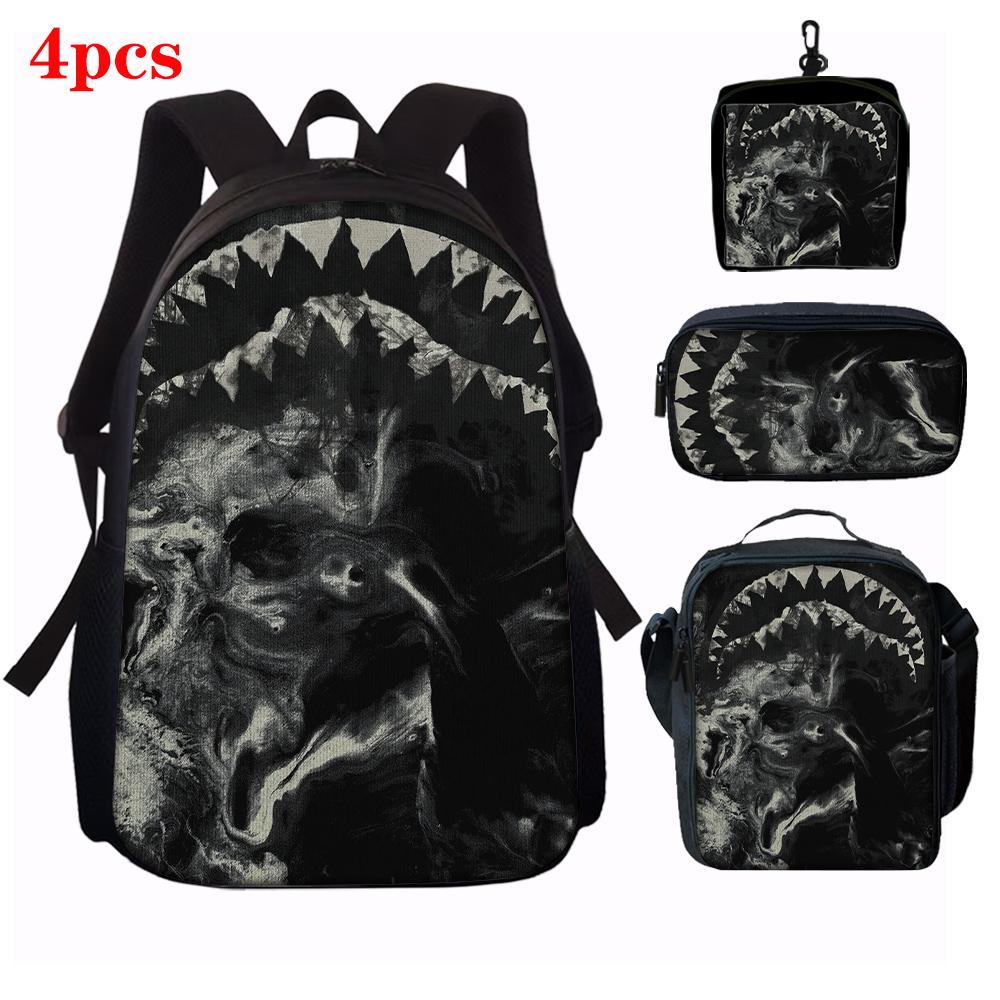 1/2/3/4/5PCS Trendy Shark Graphic Backpack Set | Perfect for School & Daily Adventures