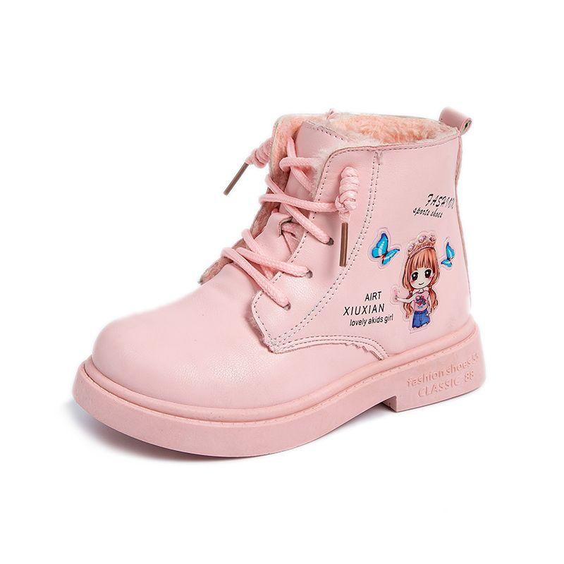 Girls' Princess Boots Autumn and Winter Children's Fashionable Fleece Leather Boots