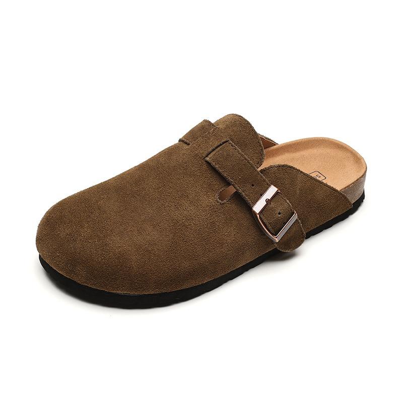 Sandales à Talon Épais Pantoufles Semelle en Bois Souple Demi-Chaussons Couvre-Pieds Sabots d'Été pour Femmes Boucle Daim Support de Voûte Plantaire Liège