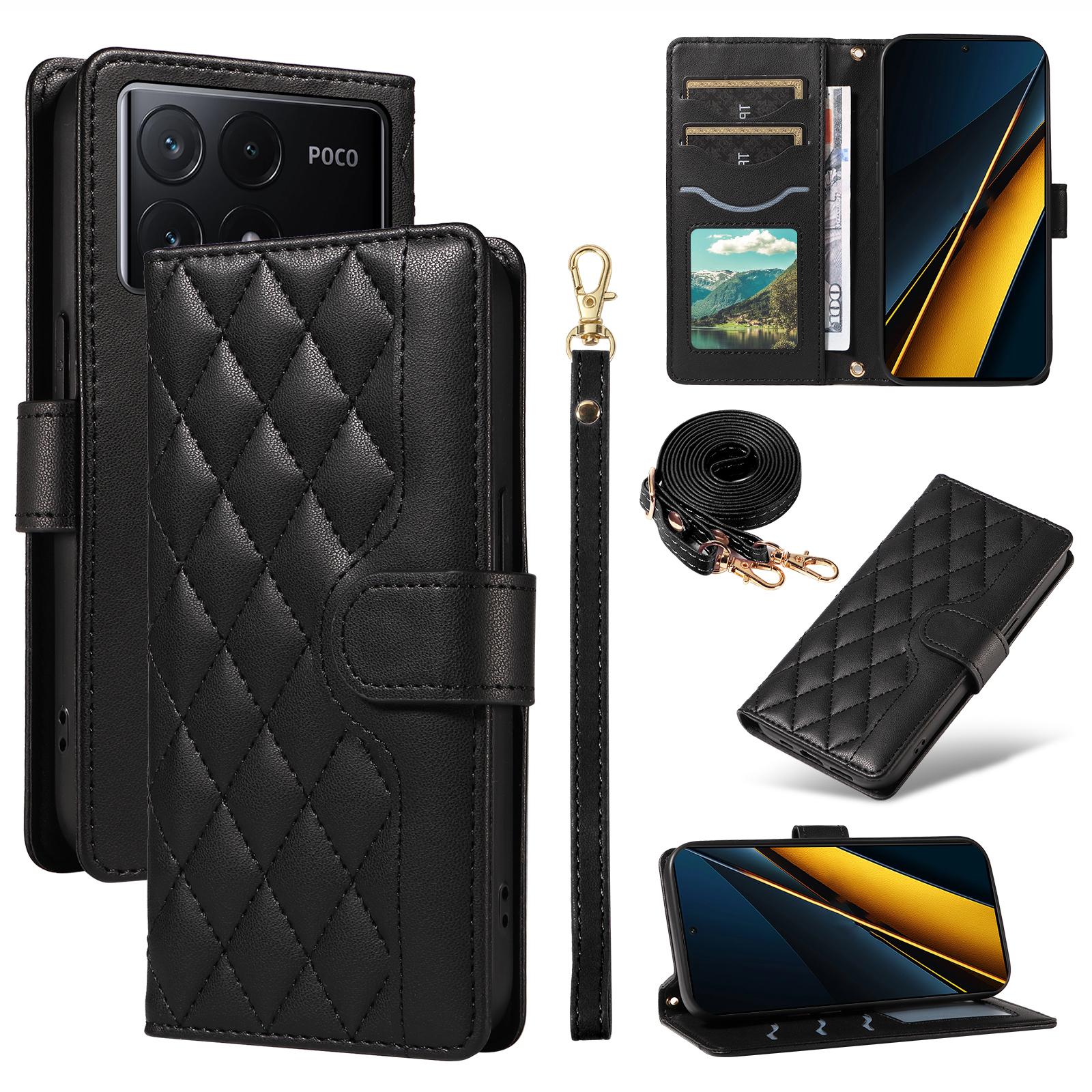 

For Xiaomi Poco X6 Pro 5G/Redmi K70E 5G Case Wallet Rhombus Leather Phone Cover with Shoulder Strap,Wrist Strap A