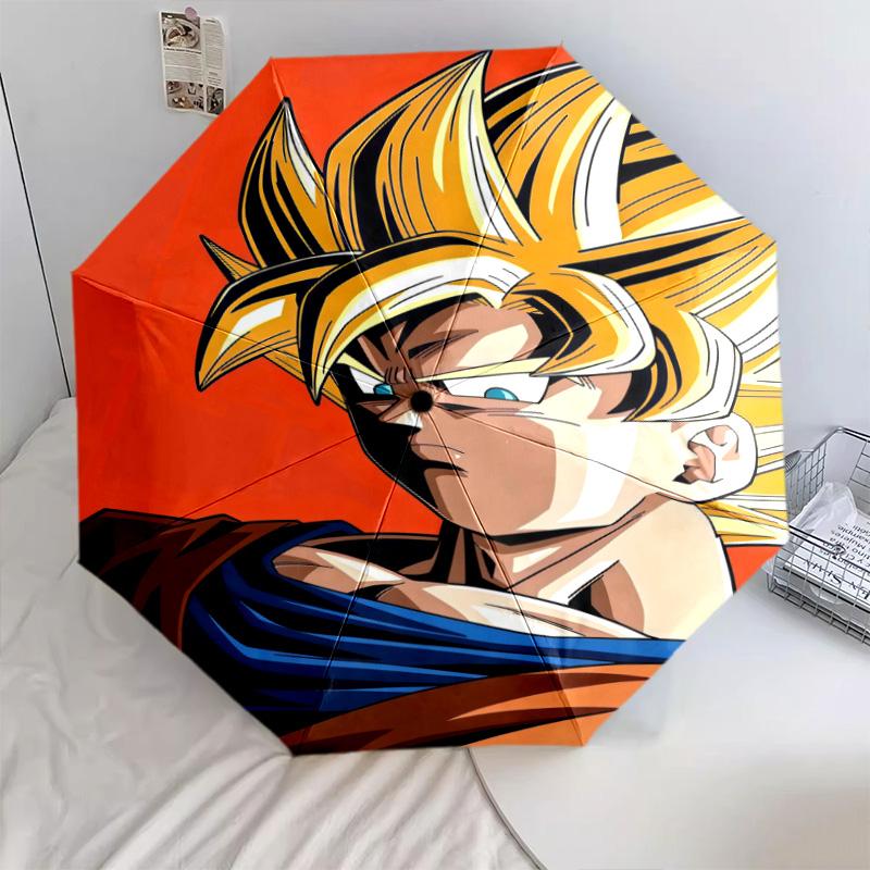 1 PC Automatic Folding Umbrella - Cartoon Son Goku Pattern Portable Foldable Design With 8 Ribs Christmas Birthday Gifts