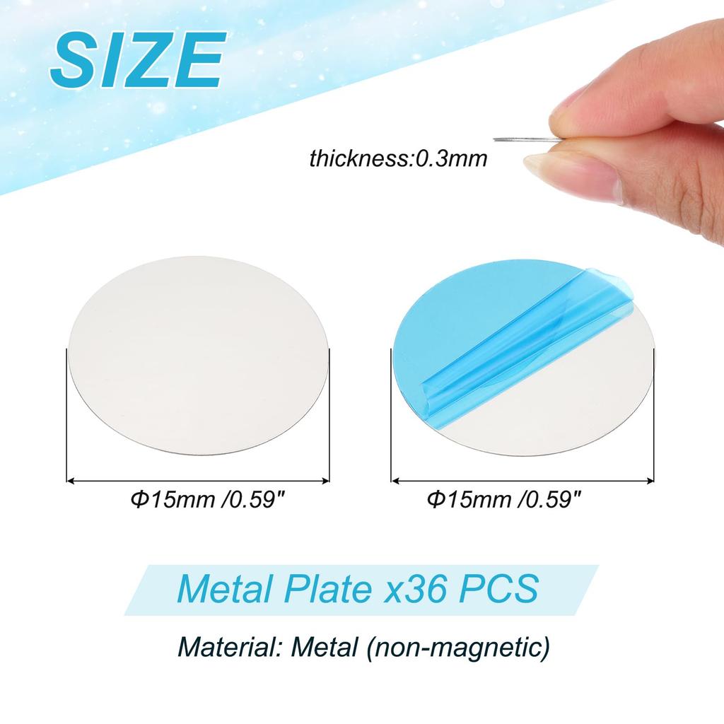 PATIKIL 36 Pieces Steel Plate 15mm Round Strong Double Sided