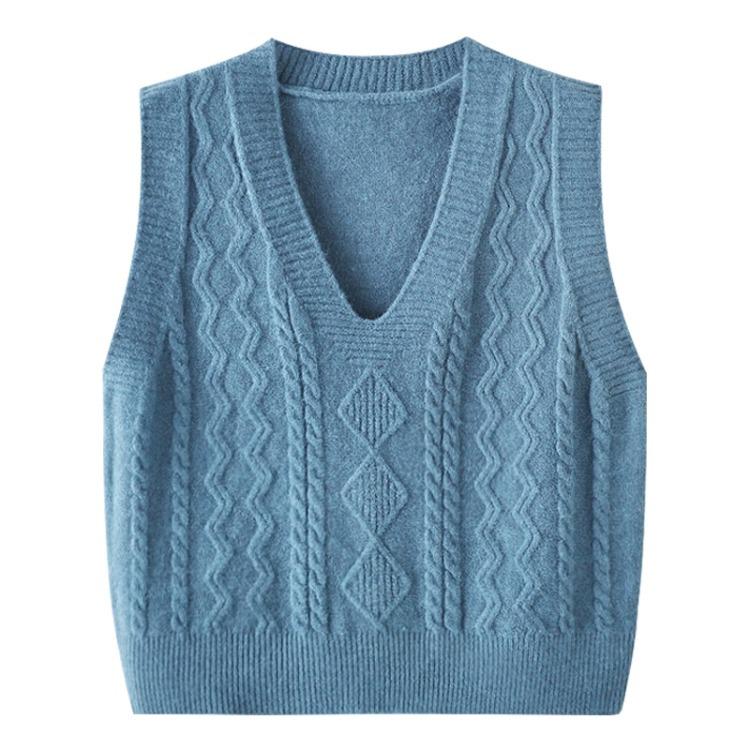 2024 Autumn/Winter College Style V-Neck Knitted Pullover Vest for Women