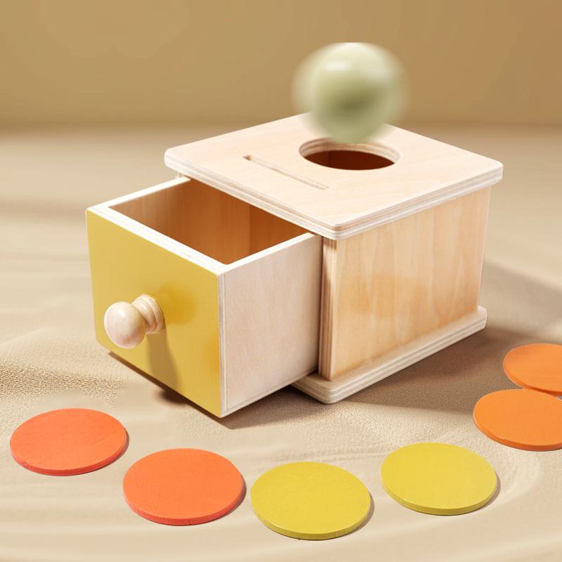 Kid Educational Toy Macaroon Color Spinning Wooden Puzzles Toys 2 In 1 Coin Ball Box Sets Game Baby Shape Cognition Match Toys