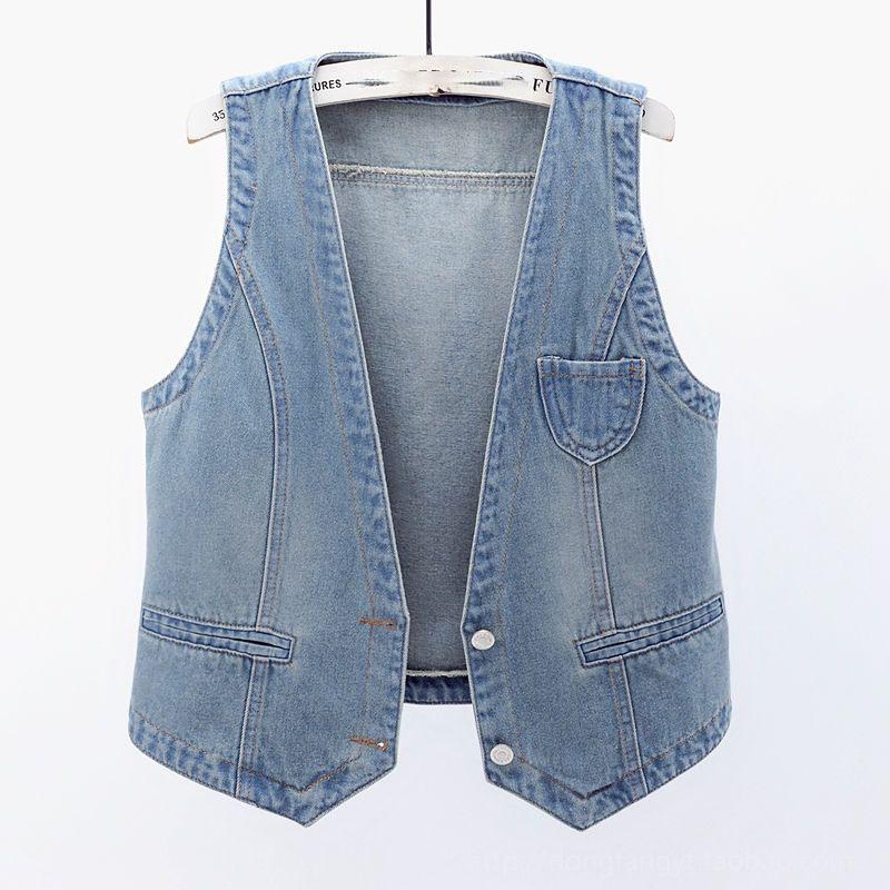 Fashion Denim Vest Female Streetwear V Neck Women Vest Summer Large Size Waistcoat Jeans Tops Sleevless Jacket Chaleco Mujer