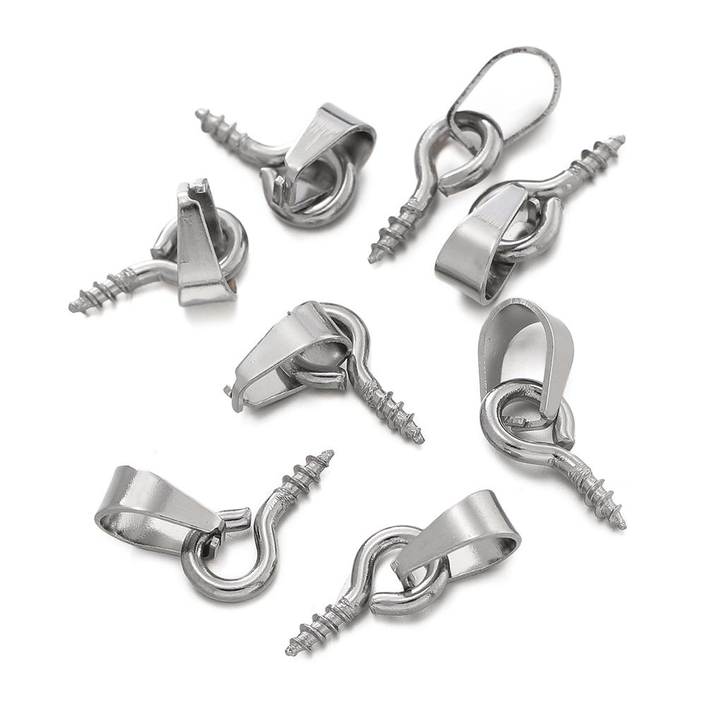 20pcs Stainless Steel Screw Eye Pins Bail Top Drilled Beads End Pendant Charms Connectors Dangle Charm for DIY Jewelry Making