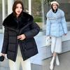 Winter New Large Fur Collar Lapel Padded Jacket Waist Thin Thickened Down Padded Jacket Women's Padded Jacket