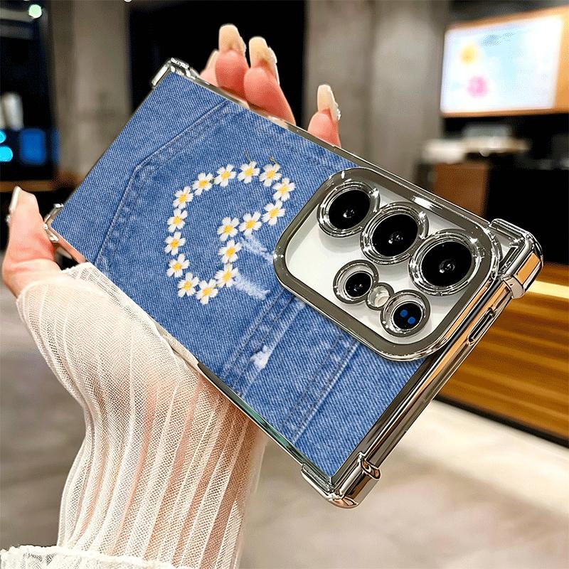 Retro Denim Pattern Soft Phone Case For Samsung Galaxy S26 Ultra S25 Edge S24 FE S23 Plus S22 S21 + S20 Plating Anti-Fall Fundas