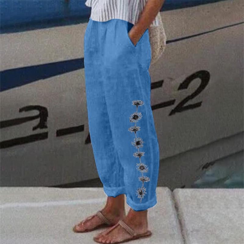 Fashion Popular Floral Print Harem Pants with Flower Pockets Mid Waist Trousers Streetwear