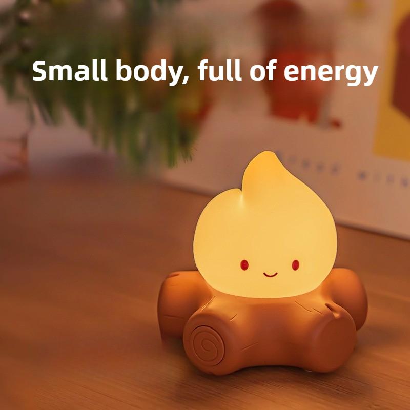 1PCS Fire Pit Night Light USB Charging Dimmable Bedside Lamp Soft Glow Eye Protection Candle Cute Atmosphere