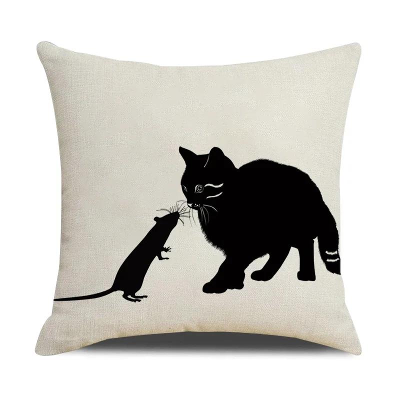 Funny Cats Printed Cushion Cover 45x45cm Linen Pillow Case Farmhouse Home Office Decor Throw Pillowcase Pillow Cover for Pillows