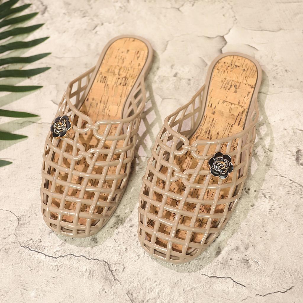 Fashion Mesh Flower Flats Slippers Women Sandals Mules Casual Shoes Woman Summer Flip Flops 2025 Trend Beach Shoes Designer Slides Mujer