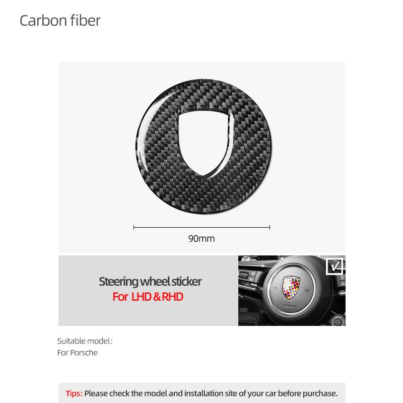 Carbon Fiber Car Steering Wheel Center Trim Emblem Sticker For Porsche 911 Panamera Cayenne Boxster Taycan